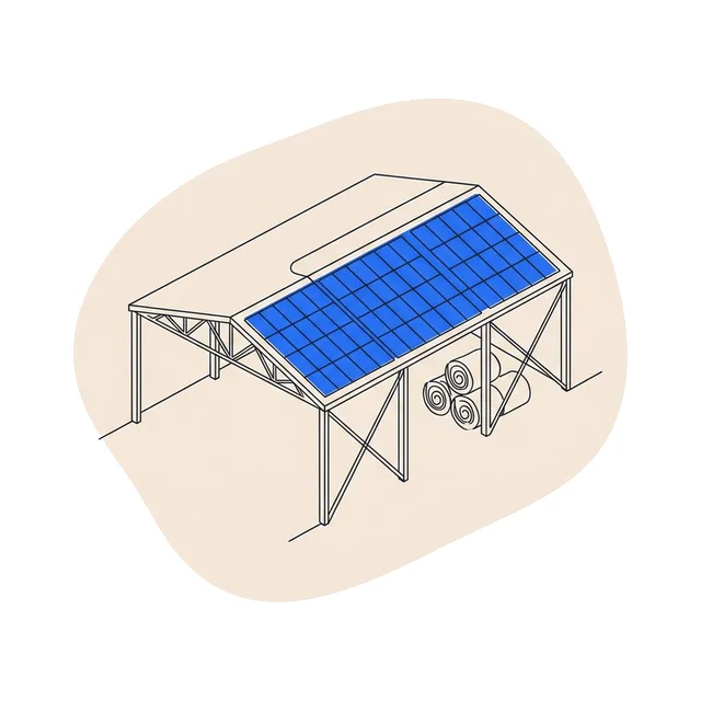 Hangar agricole dont la toiture est couverte de panneaux solaires